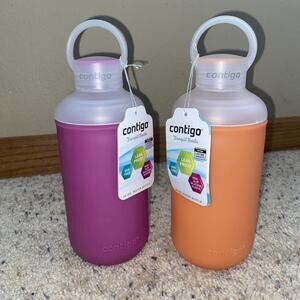 2 Contigo Tranquil Water Bottle 20oz. Purple & Orange Opens 2 Ways Wide Mouth